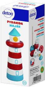 Detoa DŘEVO Baby pyramida navlékací věžička s barevnými kroužky Maják