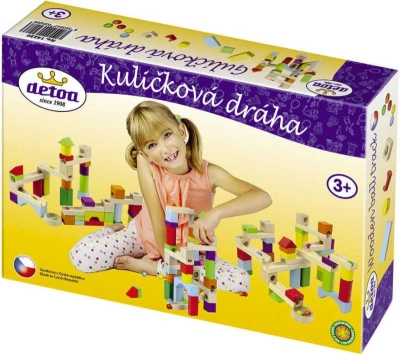 Detoa DŘEVO Dráha kuličková set 48 dílků + 10 kuliček (stavebnice)