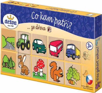 Detoa DŘEVO Hra Co kam patří? 36 dílků obrázková skádačka v krabici