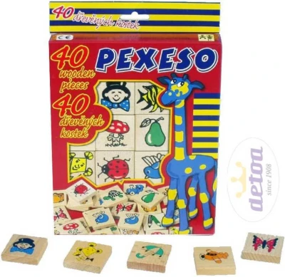 Detoa DŘEVO Pexeso set 40 dílků 4x4cm v krabičce s obrázky Detoa DŘEVO Pexeso set 40 dílků 4x4cm v krabičce s obrázky