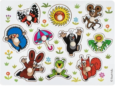 Detoa DŘEVO Puzzle vkládací velké Krtek (Krteček) na desce 10 dílků s úchyty Detoa DŘEVO Puzzle vkládací velké Krtek (Krteček) na desce 10 dílků s úchyty