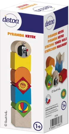 Detoa DŘEVO Pyramida baby balanční věžička Krtek (Krteček) 7 dílků