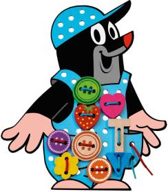 Detoa DŘEVO Vyšívání Krtek (Krteček) set 26 dílků s tkaničkou a knoflíky