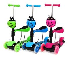 GGV Biedronka 3v1 s LED kolieskami detská kolobežka