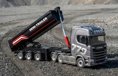 DF models Sklápěcí návěs, třínápravový, pro modely Scania v měřítku 1:18 s LED osvětlením