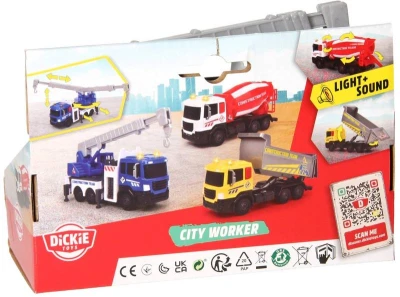 Dickie Auto stavební City Worker volný chod na baterie Světlo Zvuk 3 druhy kov