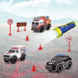 Dickie Mikro záchranářská vozidla 3ks s baterkou a doplňky na baterie Světlo
