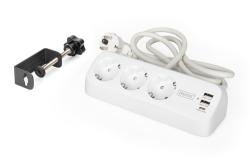 DIGITUS 3cestný kancelářský prodlužovací kabel s 2x USB-A a 1x USB-C porty, bílý