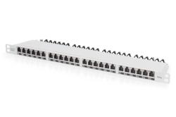 DIGITUS CAT 6A EA patch panel, stíněný, 24portový kryt proti prachu RJ45, 8P8C, 0,5U, šedý RAL 7035