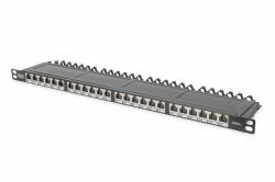 DIGITUS CAT 6A Patchovací panel třídy EA, stíněný, 0,5U 24 portů RJ45, vč. protiprachový kryt, 8P8C, černý