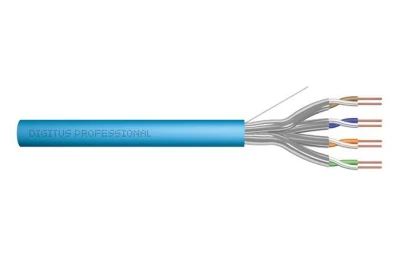 Digitus Instalační kabel CAT 6A U-FTP, 500 MHz Eca (EN 50575), AWG 23/1, papírová krabička 100 m, simplex, barva modrá