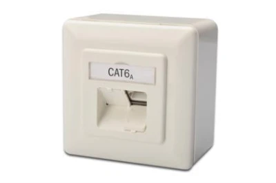 Digitus modulární dvojzásuvka CAT6A,Class EA, stíněná, na omítku, bílá, LSA Digitus modulární dvojzásuvka CAT6A,Class EA, stíněná, na omítku, bílá, LSA