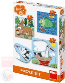 Dino Baby puzzle Kde žijí zvířátka 18x18cm skládačka 3v1 velké dílky Dino Baby puzzle Kde žijí zvířátka 18x18cm skládačka 3v1 velké dílky