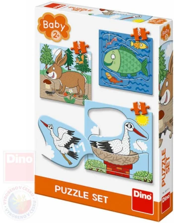 Dino Baby puzzle Kde žijí zvířátka 18x18cm skládačka 3v1 velké dílky Dino Baby puzzle Kde žijí zvířátka 18x18cm skládačka 3v1 velké dílky