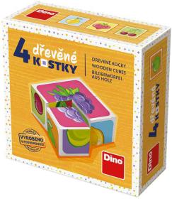 Dino DŘEVO Baby kubus set 4ks Ovoce obrázkové kostky pro miminko
