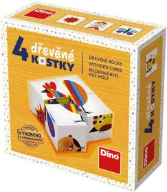 Dino DŘEVO Baby kubus set 4ks Zvířátka a děti obrázkové kostky pro miminko