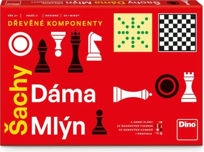 Dino DREVO Hra Šachy, Dáma, Mlyn 3v1 (spoločenská hra)