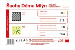 Dino DŘEVO Hra Šachy, Dáma, Mlýn 3v1 (společenská hra)