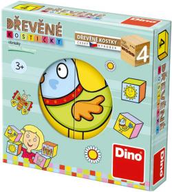 Dino DŘEVO Kostky dětské obrázkové kubus set 4ks (dřevěná hračka)