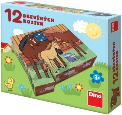 Dino DŘEVO Kubus Domácí zvířátka obrázkové kostky set 12ks Dino DŘEVO Kubus Domácí zvířátka obrázkové kostky set 12ks