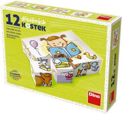 Dino DŘEVO Kubus set 12ks Hezký den obrázkové kostky