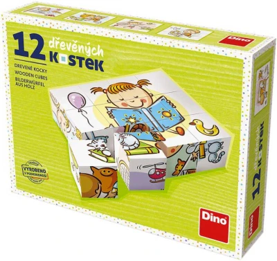 Dino DŘEVO Kubus set 12ks Hezký den obrázkové kostky