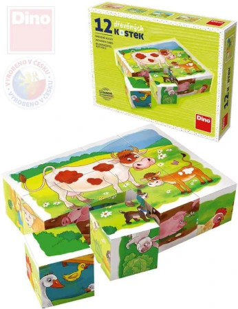 Dino DŘEVO Kubus set 12ks Na farmě obrázkové kostky Dino DŘEVO Kubus set 12ks Na farmě obrázkové kostky