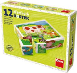 Dino DŘEVO Kubus set 12ks Na farmě obrázkové kostky