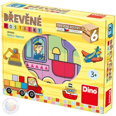 Dino DŘEVO Kubus set 6ks Dopravní prostředky obrázkové kostky Dino DŘEVO Kubus set 6ks Dopravní prostředky obrázkové kostky