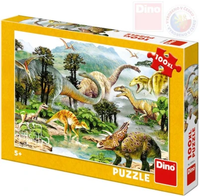 Dino Puzzle 100 dílků XL Život saurů 47x33cm skládačka v krabici Dino Puzzle 100 dílků XL Život saurů 47x33cm skládačka v krabici