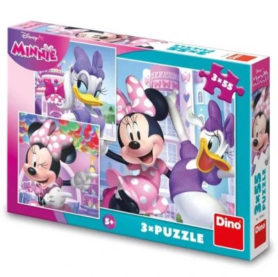 Dino Puzzle 3x55 dílků Disney Minnie a Daisy 18x18cm skládačka 3v1 v krabici