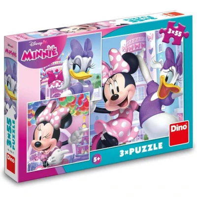 Dino Puzzle 3x55 dílků Disney Minnie a Daisy 18x18cm skládačka 3v1 v krabici