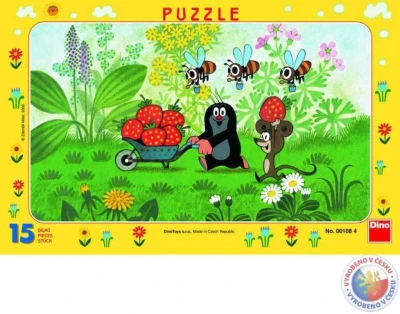 Dino PUZZLE Krtek a jahody (Krteček) 25x15cm skládačka na desce 15 dílků Dino PUZZLE Krtek a jahody (Krteček) 25x15cm skládačka na desce 15 dílků