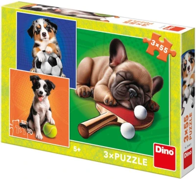 Dino Puzzle Psí sportovci 3x55 dílků 18x18cm skládačka