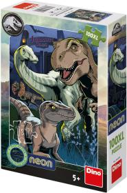 Dino Puzzle XL Jurský Svět 100 dílků neon skládačka 33x47cm svítí ve tmě