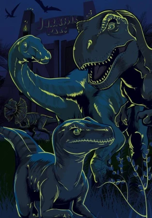 Dino Puzzle XL Jurský Svět 100 dílků neon skládačka 33x47cm svítí ve tmě