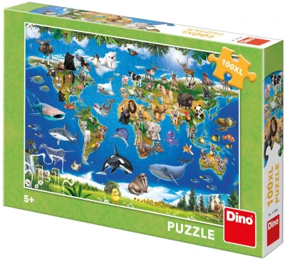 Dino Puzzle XL Mapa zvířat 100 dílků 47x33cm skládačka Dino Puzzle XL Mapa zvířat 100 dílků 47x33cm skládačka