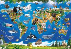 Dino Puzzle XL Mapa zvířat 100 dílků 47x33cm skládačka