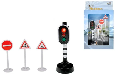 Dopravní set plastový semafor svítící + 3 dopravní značky Dopravní set plastový semafor svítící + 3 dopravní značky