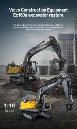 Double E RC bagr Volvo EC160E žlutý dálkově ovládaný model 1:16