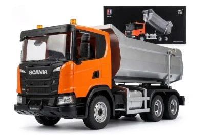DOUBLE E SCANIA G540 oranžová kabina 1:20 RC sklápěč