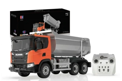 DOUBLE E SCANIA G540 oranžová kabina 1:20 RC sklápěč