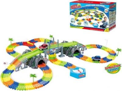 Dráha variabilní Go Go Flexile Track set 240dílů s točnou a 2 autíčky na baterie Světlo Dráha variabilní Go Go Flexile Track set 240dílů s točnou a 2 autíčky na baterie Světlo