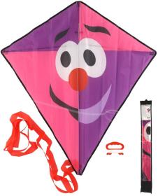 Drak létající Klaun nylonový růžovofialový 78x86cm v látkovém sáčku
