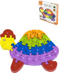 DŘEVO 3D Puzzle skládačka želva 24cm s abecedou 26 dílků v krabici DŘEVO 3D Puzzle skládačka želva 24cm s abecedou 26 dílků v krabici