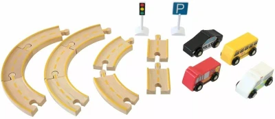 DREVO Autíčka mestské vozidlá 4ks set s dráhou (drevená hračka)