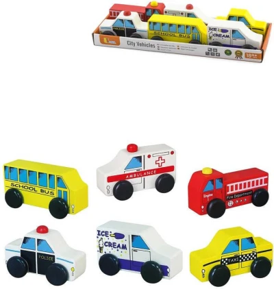 DREVO Autíčko baby 10cm set 6ks doplnok k vláčikovej dráhe (drevená hračka)