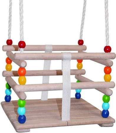 DREVO Baby hojdačka závesná so zábranou natur dúhová pre najmenších