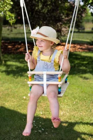 DREVO Baby hojdačka závesná so zábranou natur dúhová pre najmenších