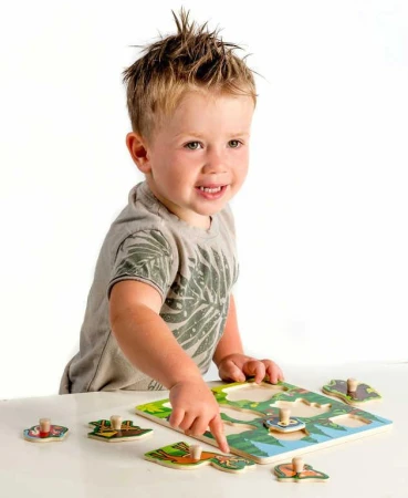 DŘEVO Baby vkládačka lesní zvířátka puzzle s úchyty (dřevěná hračka)